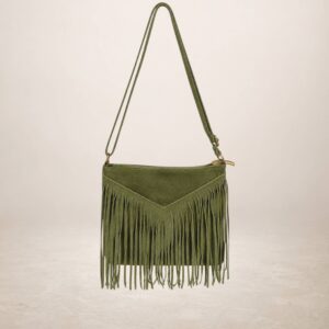 CASCADA V - Bolso de piel Gamuza - Verde oliva