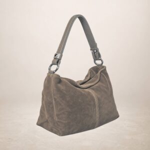 DORY - Bolso de piel gamuza - Taupe oscuro