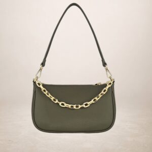 LALABEL - Bolso de piel vacuno - Verde oliva