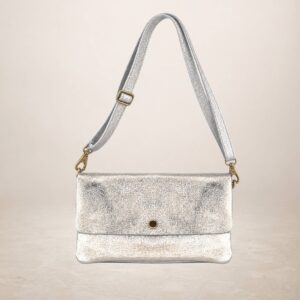 KELIA - Bolso de piel gamuza laminado  - Plateado