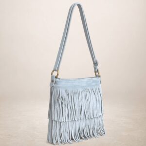CASCADA - Bolso bandolera de piel Gamuza - Celeste pastel