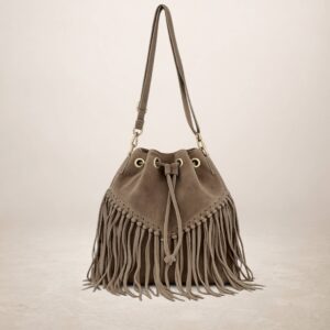 EMANUELA - Bolso de piel Gamuza - Taupe oscuro
