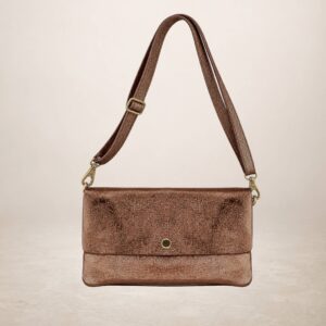 KELIA - Bolso de piel gamuza laminado  - Marron