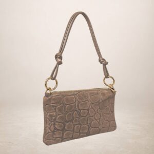 GIORGIA - Bolso de piel gamuza grabado jirafa - Taupe oscuro