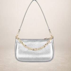 LALABEL - Bolso de piel vacuno - Plateado (Gamuza laminado)