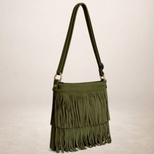 CASCADA - Bolso bandolera de piel Gamuza - Verde oliva