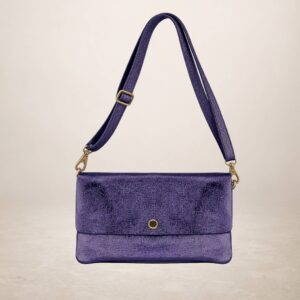 KELIA - Bolso de piel gamuza laminado  - Azul noche