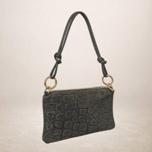 GIORGIA - Bolso de piel gamuza grabado jirafa - Verde militar