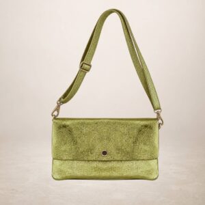 KELIA - Bolso de piel gamuza laminado  - Verde oliva