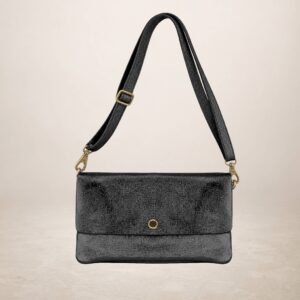 KELIA - Bolso de piel gamuza laminado  - Negro