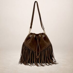 EMANUELA - Bolso de piel Gamuza - Marron oscuro