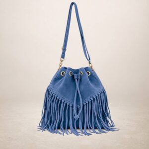 EMANUELA - Bolso de piel Gamuza - Azul vaquero