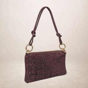GIORGIA - Bolso de piel gamuza grabado jirafa - Rojo vino