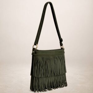 CASCADA - Bolso bandolera de piel Gamuza - Verde militar