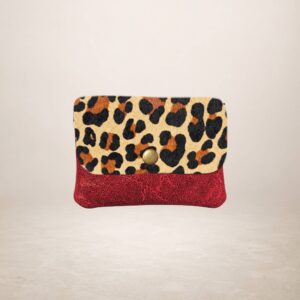 KANIA - Monedero de pial gamuza y pelo de potro - Leopardo rojo