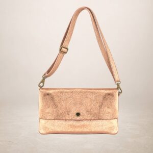 KELIA - Bolso de piel gamuza laminado  - Champan