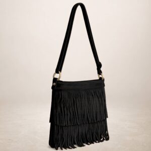 CASCADA - Bolso bandolera de piel Gamuza - Negro