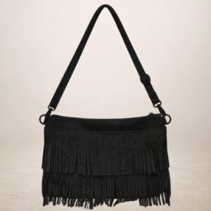 GENOVELLA - Bandolera de piel gamuza - Negro