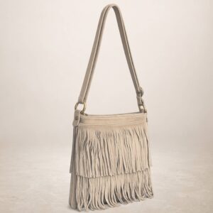CASCADA - Bolso bandolera de piel Gamuza - Taupe