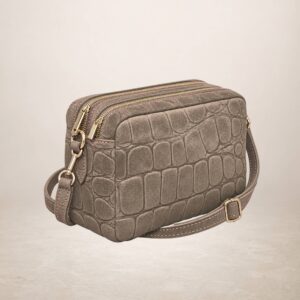 DAILA - Bolso de piel gamuza - Taupe oscuro