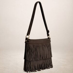 CASCADA - Bolso bandolera de piel Gamuza - Marron cafe