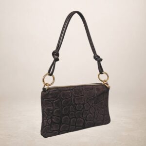 GIORGIA - Bolso de piel gamuza grabado jirafa - Marron chocolate