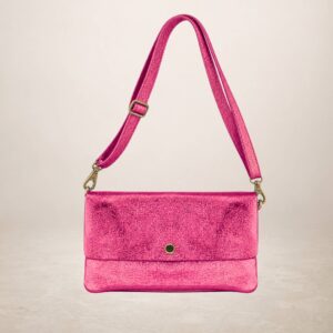 KELIA - Bolso de piel gamuza laminado  - Magenta