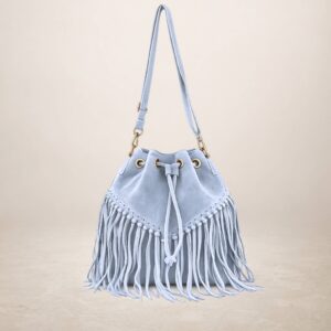 EMANUELA - Bolso de piel Gamuza - Celeste pastel
