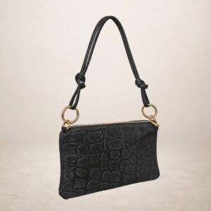 GIORGIA - Bolso de piel gamuza grabado jirafa - Negro