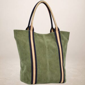 MELODY - Bolso Tote de piel Gamuza - Verde oliva